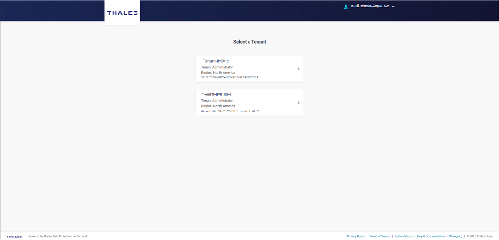 The tenant selection screen.
