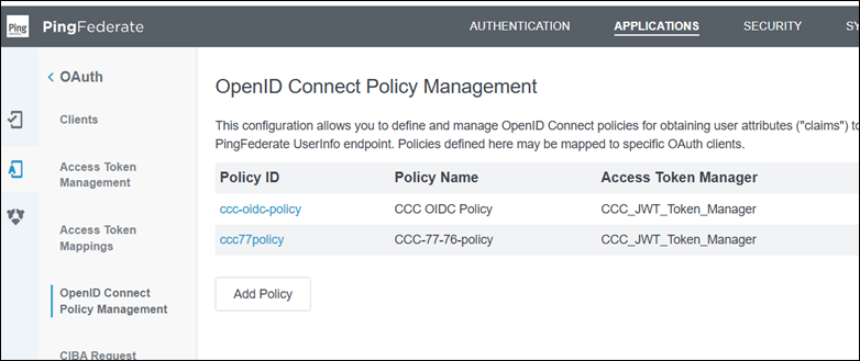 OpenID Connect Policy Management alt text