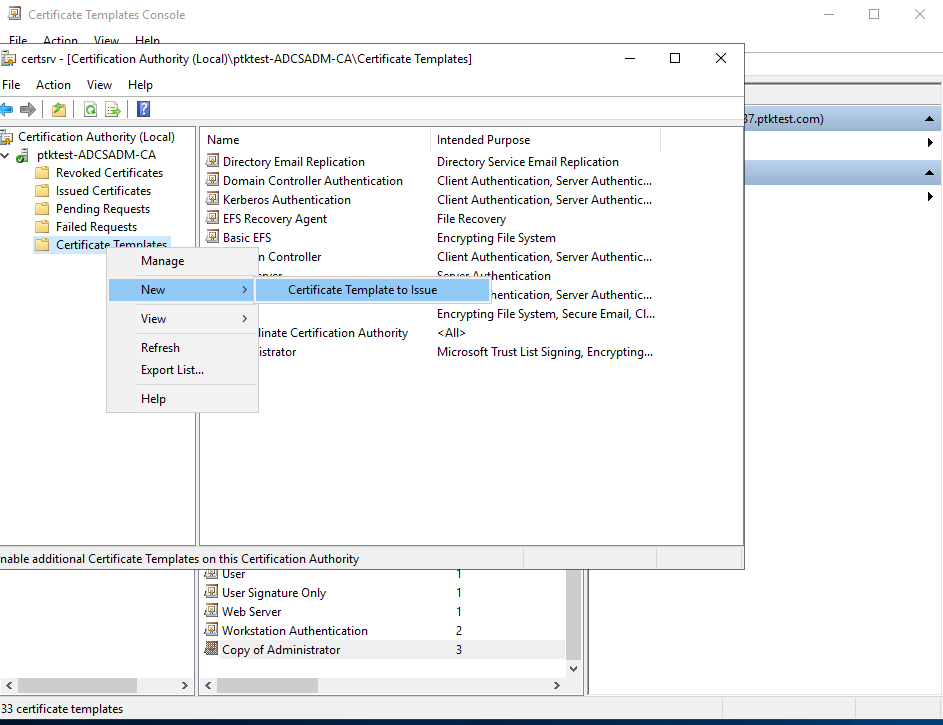 Selecting New CA Template Selecting New CA Template