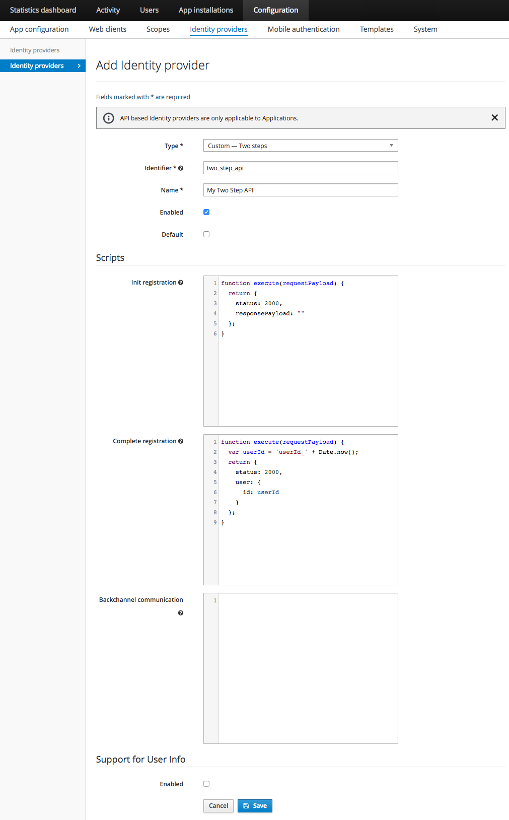 Add custom API IDP