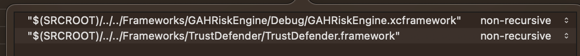 Build configuration for Framework Search Paths>Debug search path debug