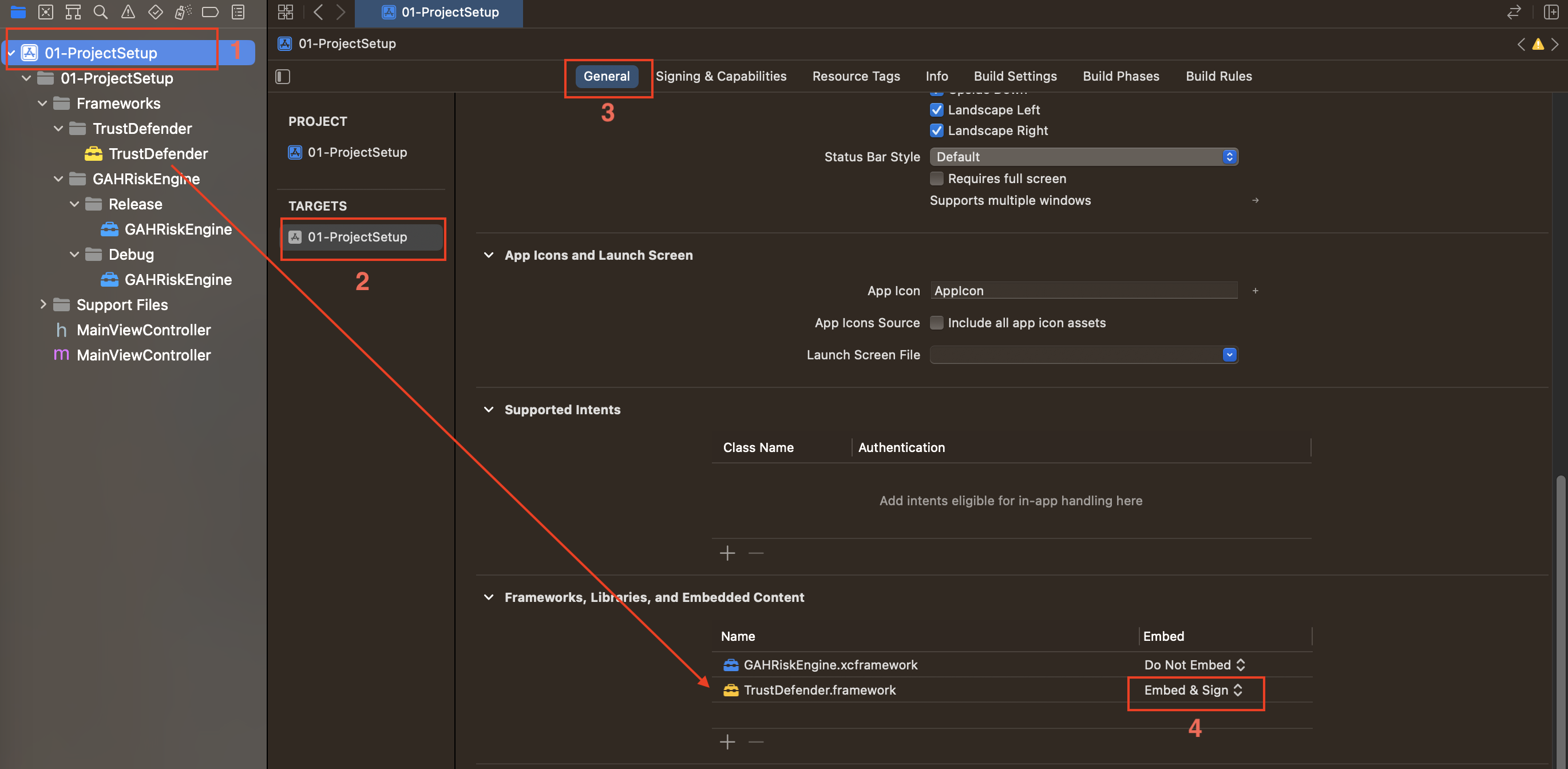 Xcode 10.4 and earlier: General > Embedded Binaries trusted framework