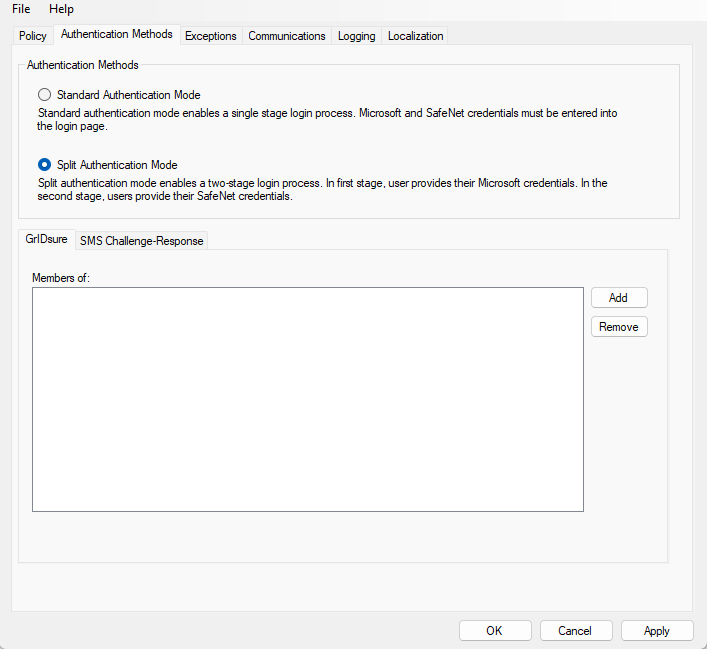 Authentication Methods Tab Authentication Methods Tab