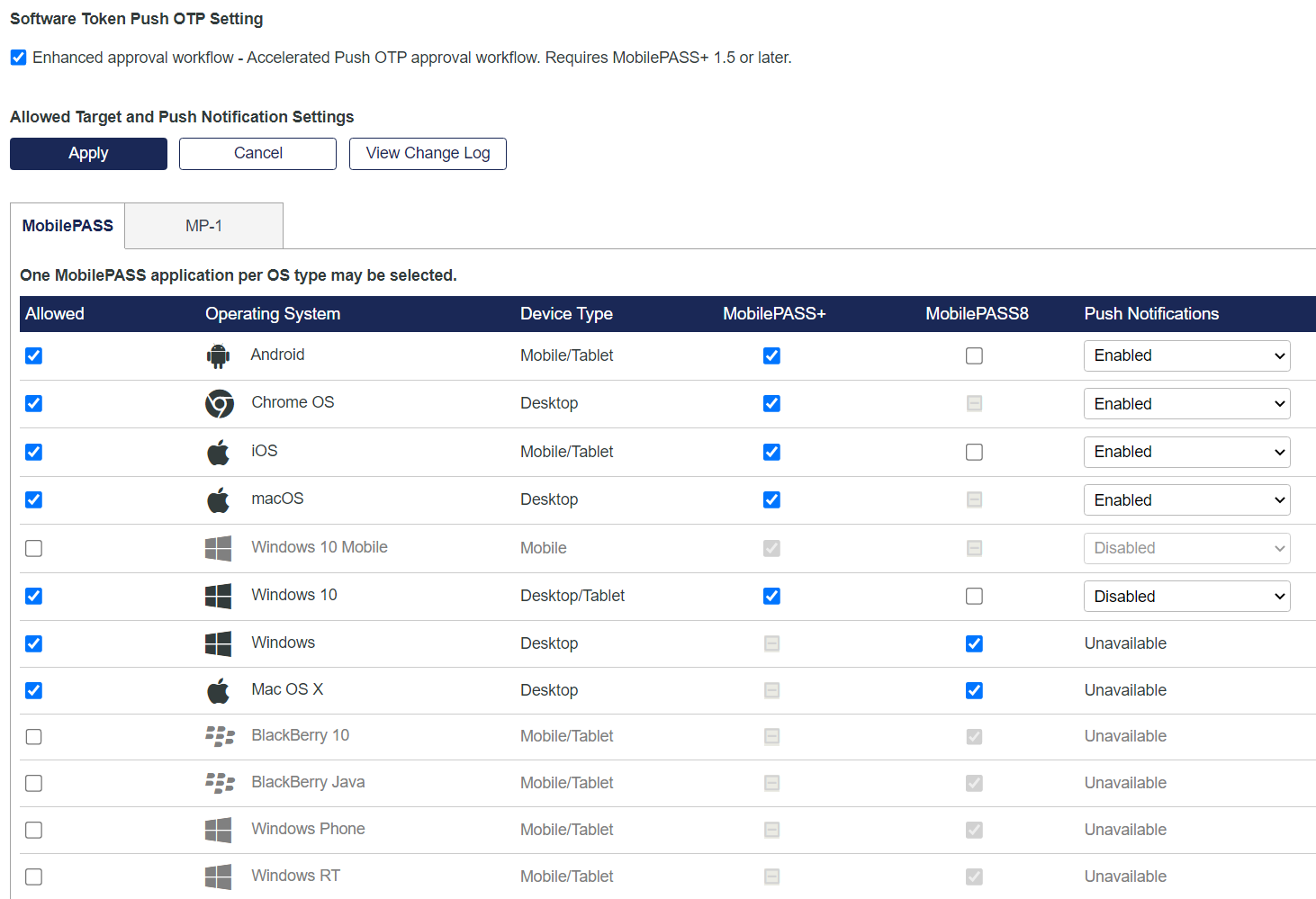 Push Notifications Settings Software Token Push OTP Settings