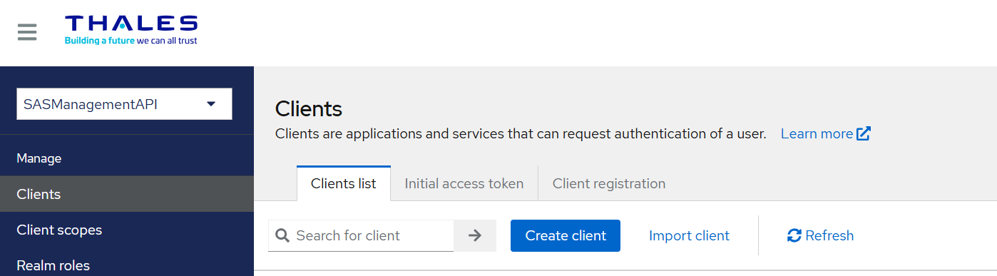 Clients list with Import client button