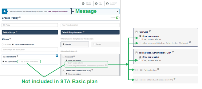 Features that are not included in the plan Features that aren't included in the plan are identified