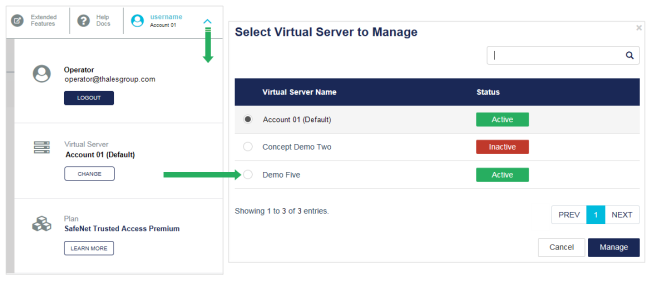 Logout, virtual server, and plan alt text