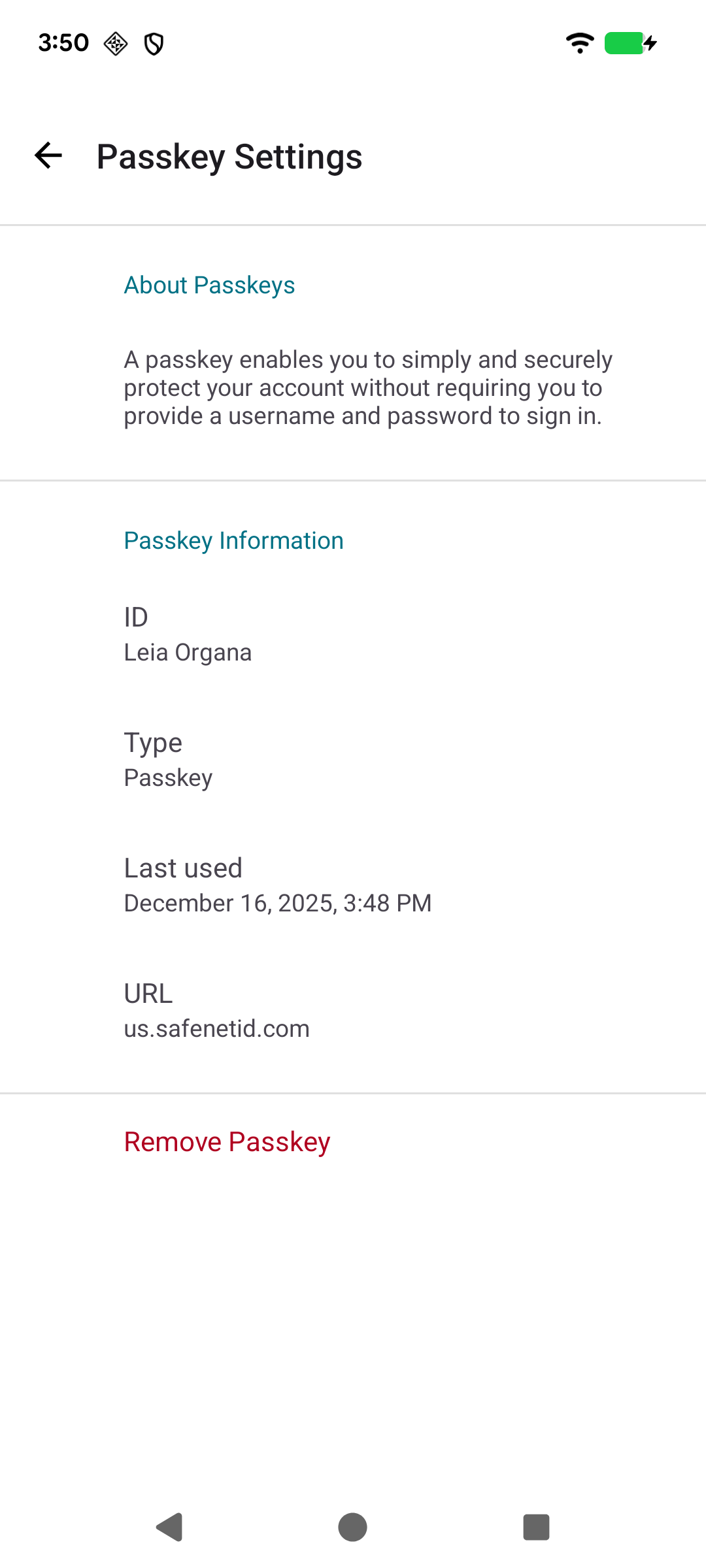 Passkey Details