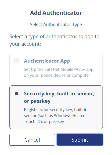 Selecting the authenticator type