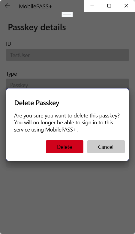 Delete passkey confirmation