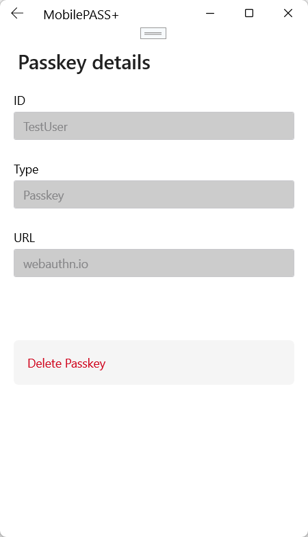Passkey details screen