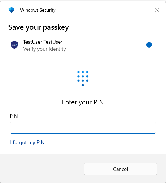 Entering the Windows Hello PIN