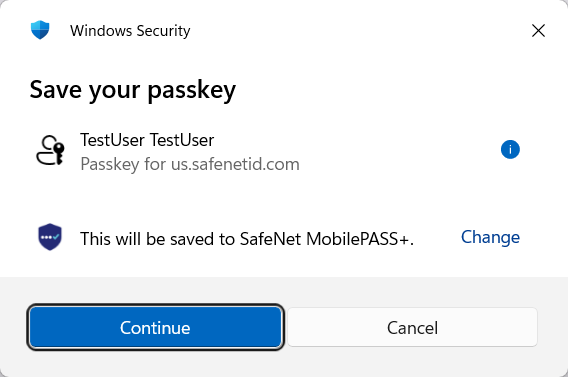 Saving the passkey to SafeNet MobilePASS+