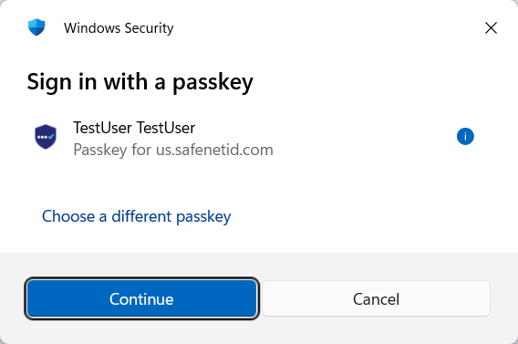 Signing in with the new passkey