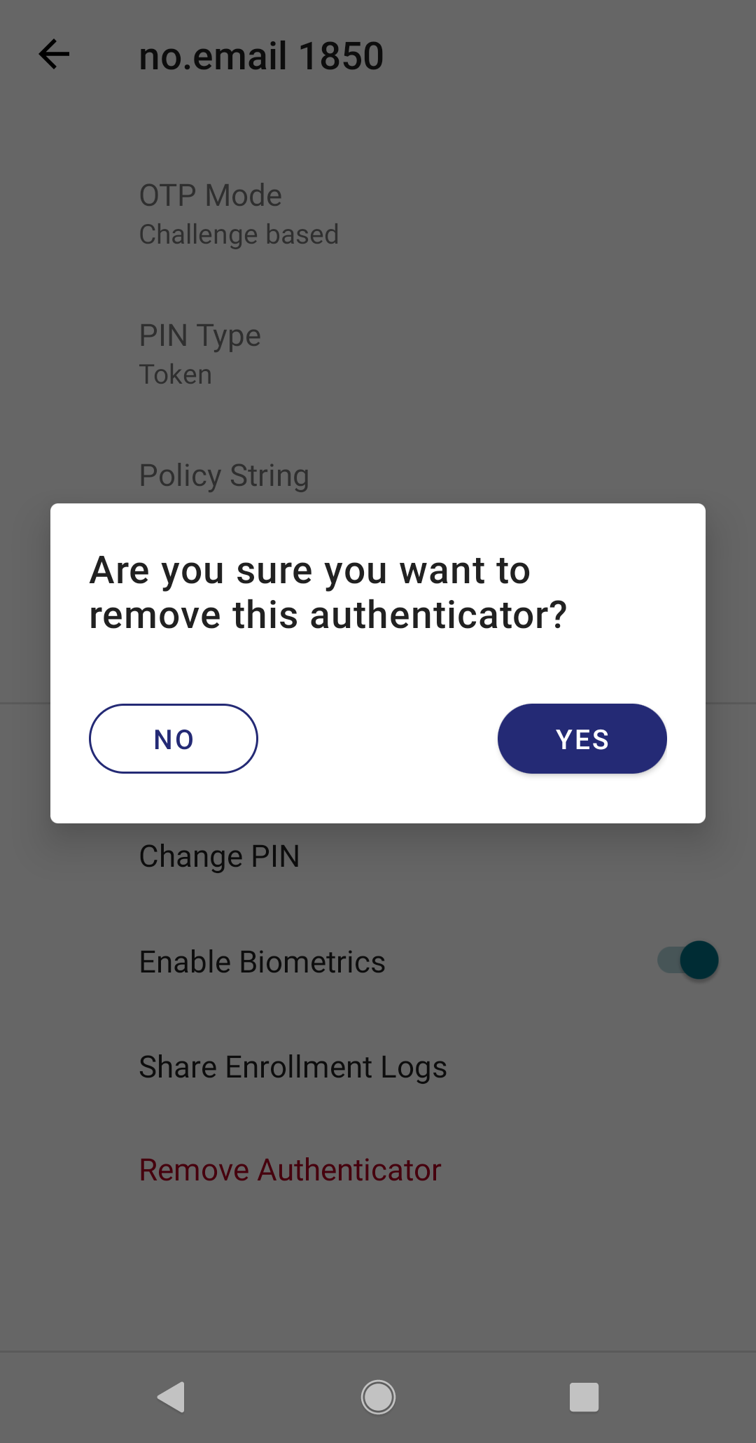 Delete authenticator Delete authenticator
